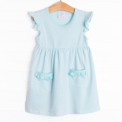 Everly Dress, Aqua Stripe