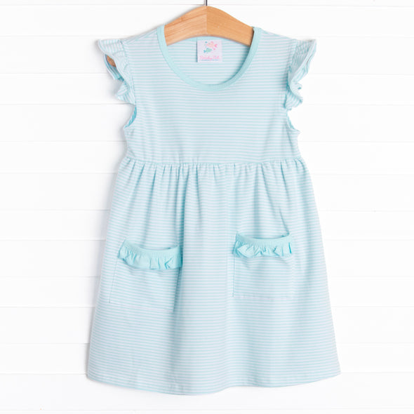 Everly Dress, Aqua Stripe