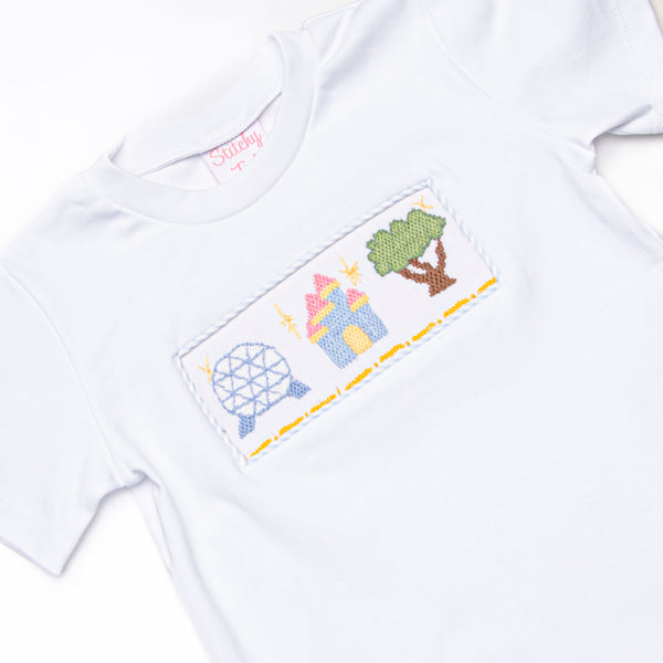 Amusement Park Adventures Smocked Pant Set, Blue Seersucker