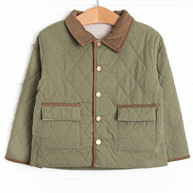 Corduroy Collar Quilted Coat, Green