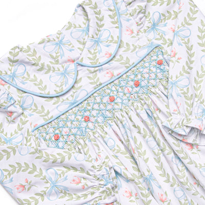 Bows and Bouquets Smocked Bubble, Blue
