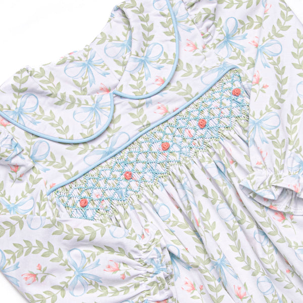 Bows and Bouquets Smocked Bubble, Blue