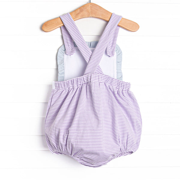 Claire Ruffle Sunsuit, Blue and Purple Stripe