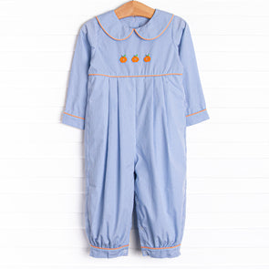 Petite Pumpkins Embroidered Long Romper, Blue