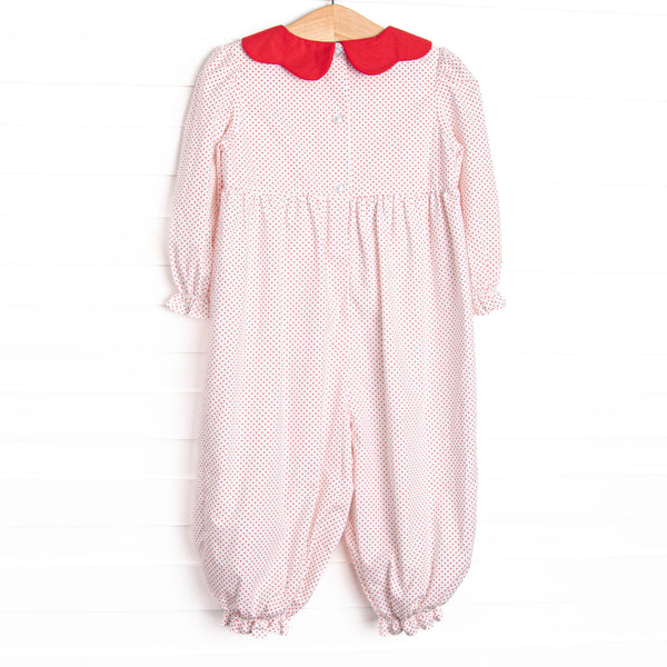 Christmas Eve Companion Smocked Romper, Red Bitty Dot