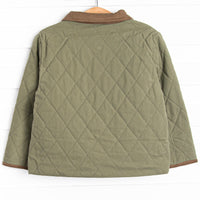 Corduroy Collar Quilted Coat, Green
