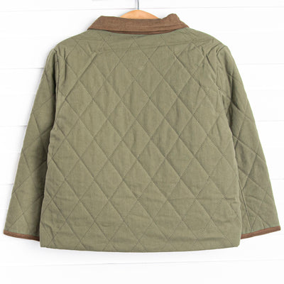 Corduroy Collar Quilted Coat, Green