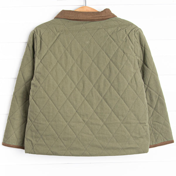 Corduroy Collar Quilted Coat, Green