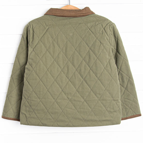 Corduroy Collar Quilted Coat, Green