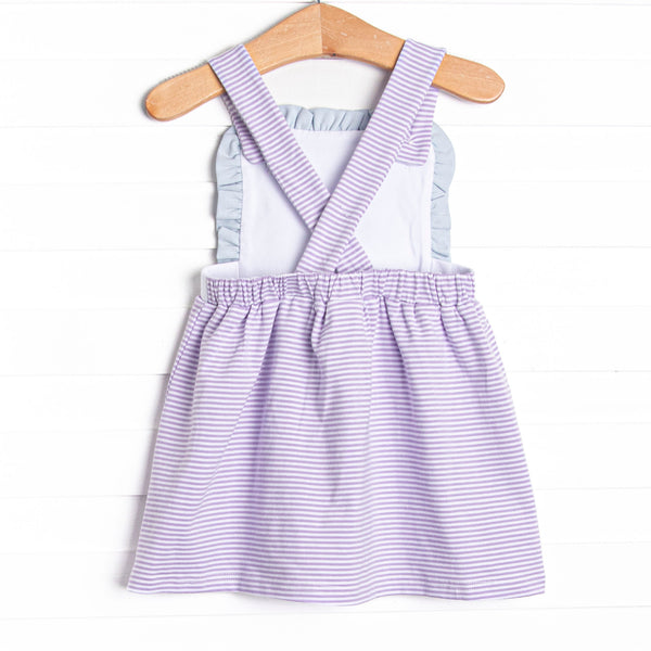 Claire Ruffle Dress, Blue and Purple Stripe