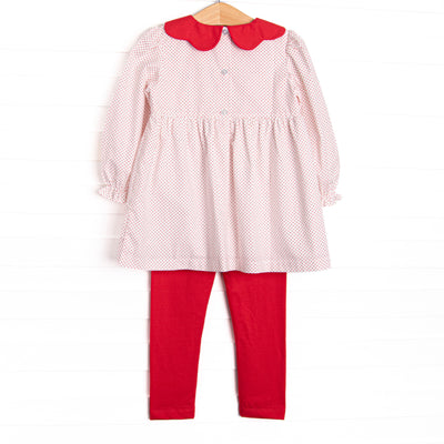 Christmas Eve Companion Smocked Legging Set, Red Bitty Dot