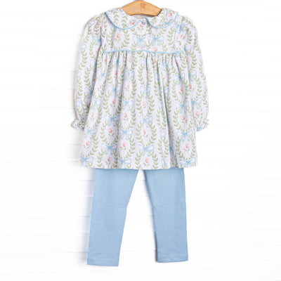 Bows and Bouquets Smocked Legging Set, Blue