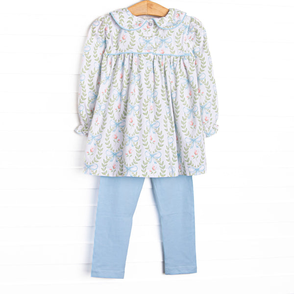 Bows and Bouquets Smocked Legging Set, Blue