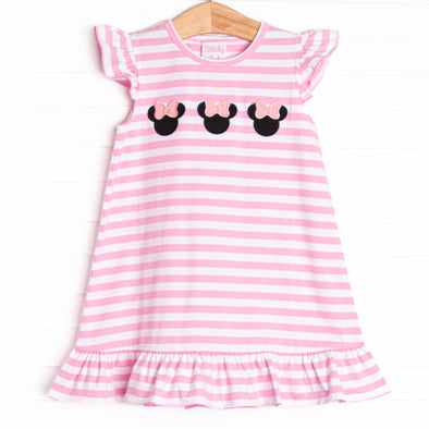 Miss Mouse Applique Dress, Pink Stripe