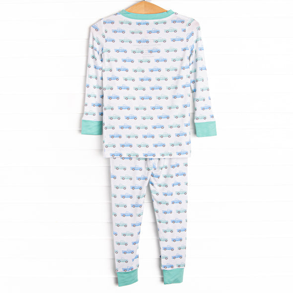 Truck Stop Bamboo Pajama Set, Green