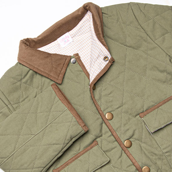 Corduroy Collar Quilted Coat, Green