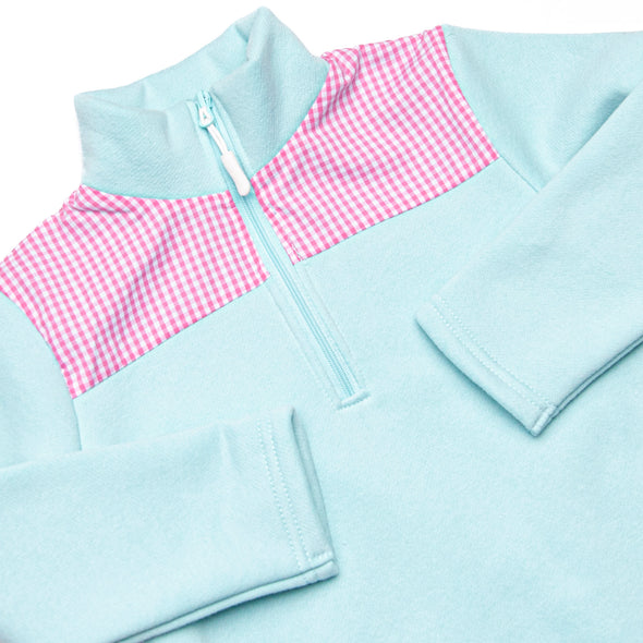 Sawyer Fleece Pullover, Mint and Pink Gingham