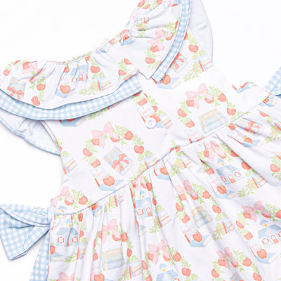 First Day Florals Side Tie Ruffle Short Set, Blue