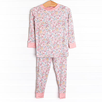 Sunset Florals Bamboo Pajama Set, Pink