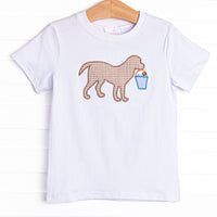 Sand Pail Pup Applique Top, White