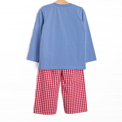 Gingerbread Express Smocked Pant Set, Red