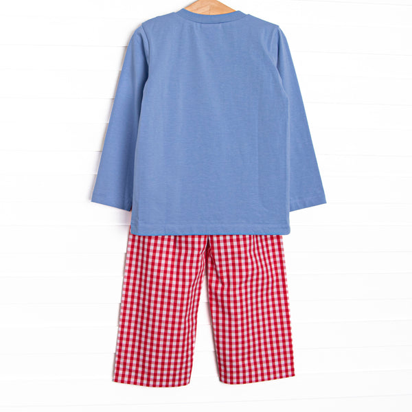 Gingerbread Express Smocked Pant Set, Red