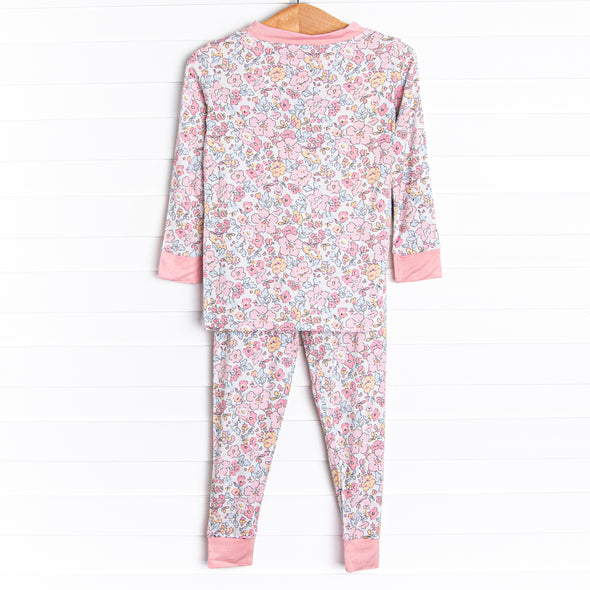 Sunset Florals Bamboo Pajama Set, Pink