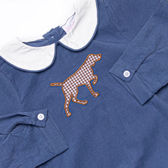 Pointer Pup Applique Bubble, Navy Corduroy