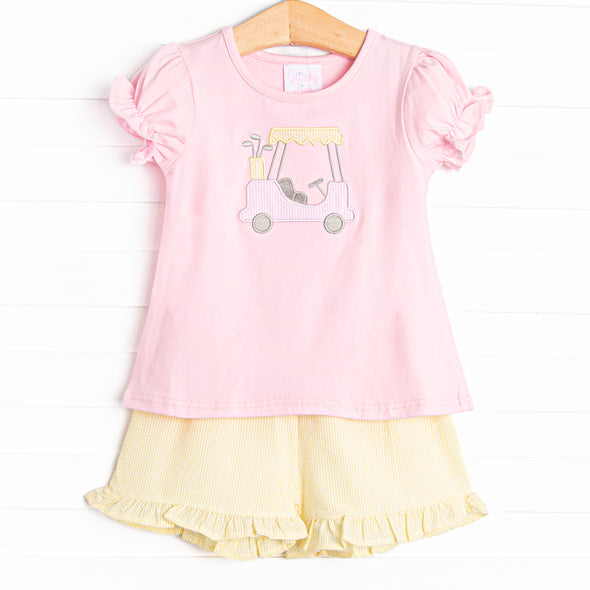 Country Clubin' Applique Ruffle Short Set, Pink