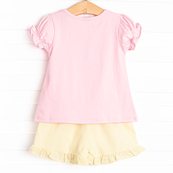 Country Clubin' Applique Ruffle Short Set, Pink