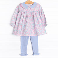 Garden of Flowers Ruffle Legging Set, Blue