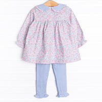 Garden of Flowers Ruffle Legging Set, Blue