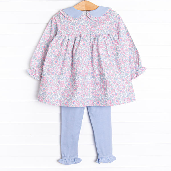 Garden of Flowers Ruffle Legging Set, Blue