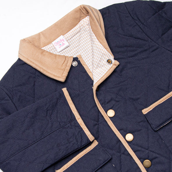 Corduroy Collar Quilted Coat, Blue