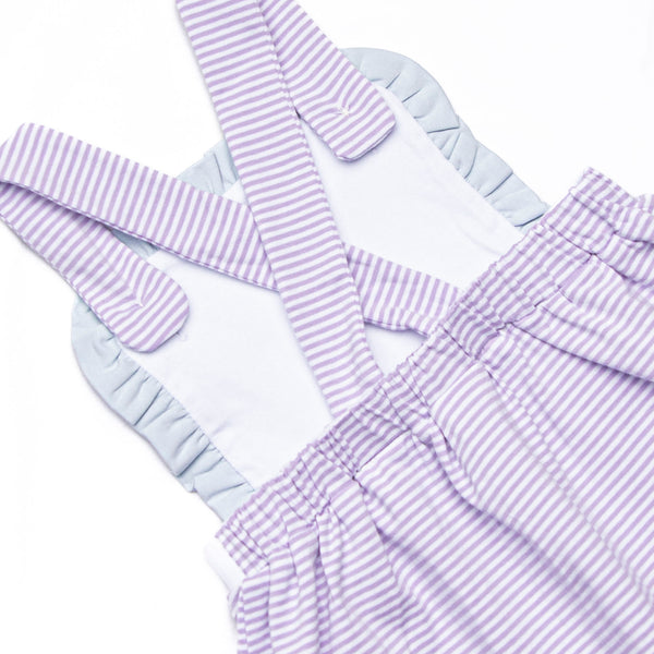 Claire Ruffle Sunsuit, Blue and Purple Stripe