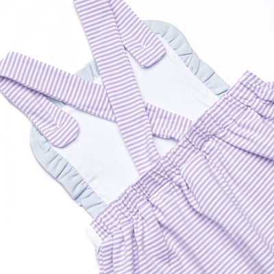 Claire Ruffle Dress, Blue and Purple Stripe