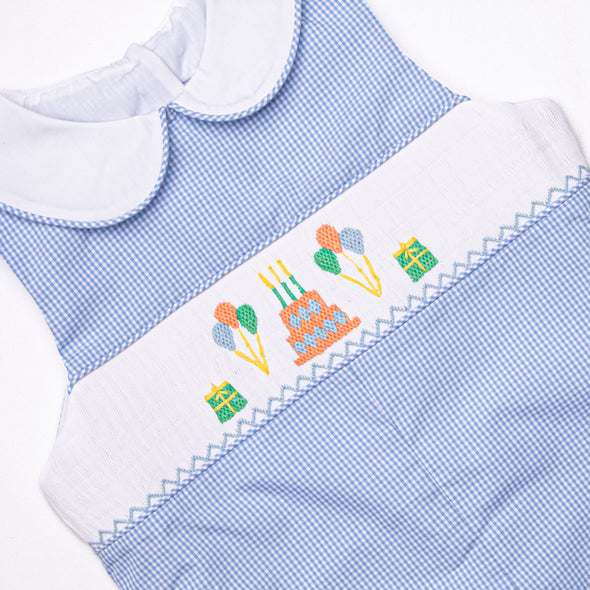 Let's Celebrate Smocked Jon Jon, Blue Gingham