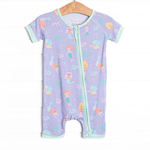 Saltwater Sirens Bamboo Short Zippy Pajama, Purple