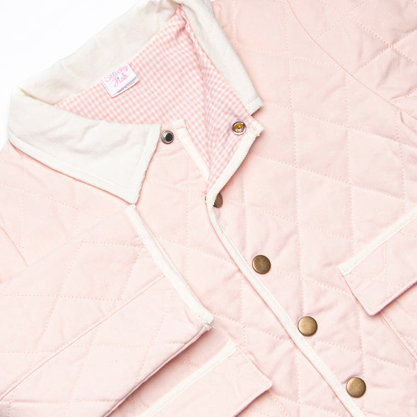 Corduroy Collar Quilted Coat, Pink