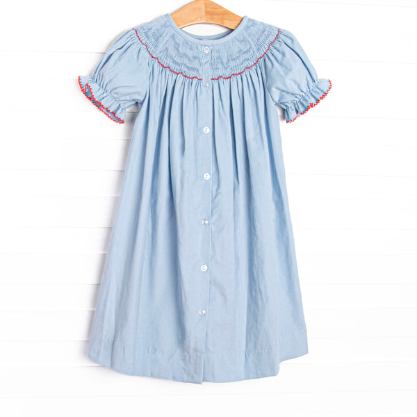 St. Nicholas Smocked Bishop Dress, Blue