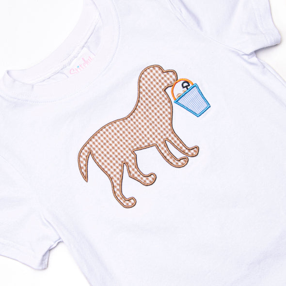 Sand Pail Pup Applique Top, White
