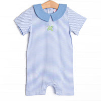Jet Stream Pima Embroidered Short Romper, Blue