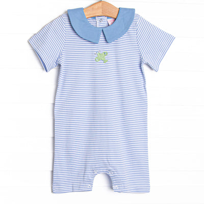Jet Stream Pima Embroidered Short Romper, Blue