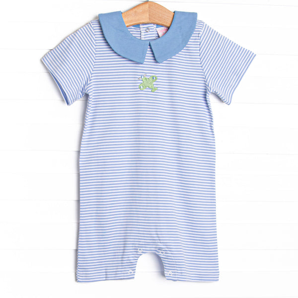 Jet Stream Pima Embroidered Short Romper, Blue