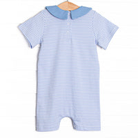 Jet Stream Pima Embroidered Short Romper, Blue