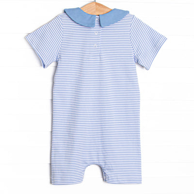 Jet Stream Pima Embroidered Short Romper, Blue