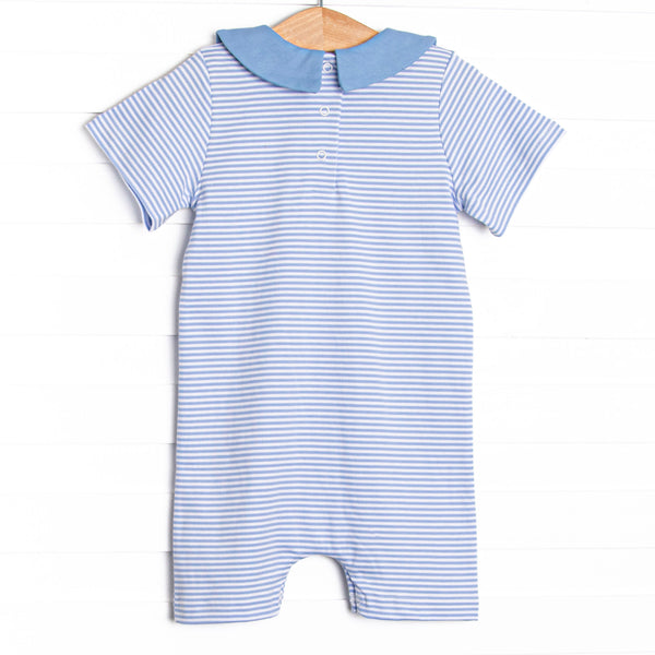 Jet Stream Pima Embroidered Short Romper, Blue