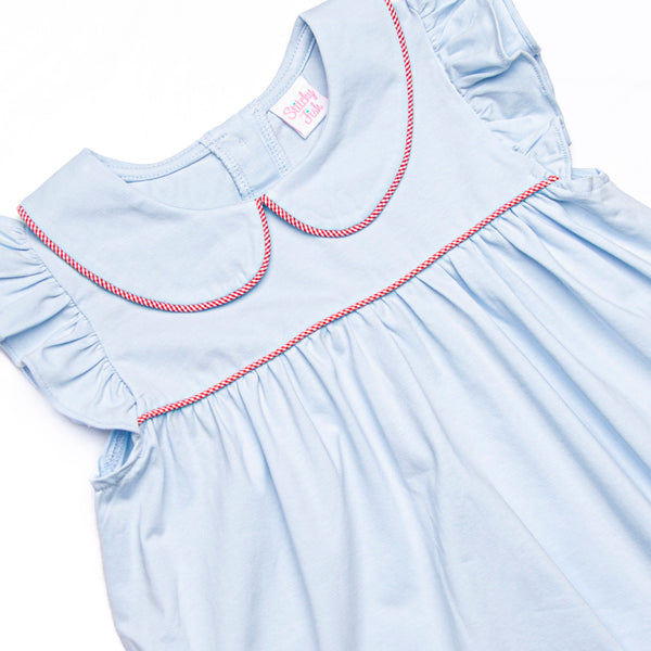 Back to the Basics Applique Flutter Sleeve Dress, Blue