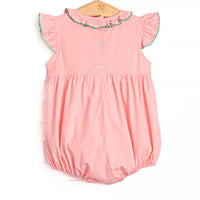Storybook Flight Embroidered Ruffle Neck Bubble, Pink