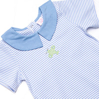 Jet Stream Pima Embroidered Short Romper, Blue